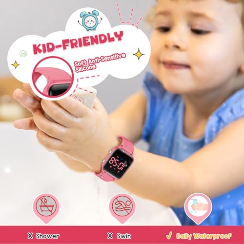 Kids Digital Watches for Boys Girls, Sports Watch with Fitness Tracker, Pedometer, Alarm Clocks, Stopwatch, No App Needed Waterproof Kids Watch, Gift for Teens Student Girls Boys Ages 5-14 - color: L6615E-WatermelonRed