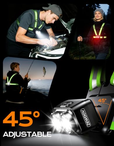 Zewdov 800LM Ultra Bright Running Lights for Runners, 7 Modes & 360° Reflective Running Gear, IPX4 Waterproof, 45° Adjustable Rechargeable Running Light for Walking/Hiking/Cycling/Working/Jogging