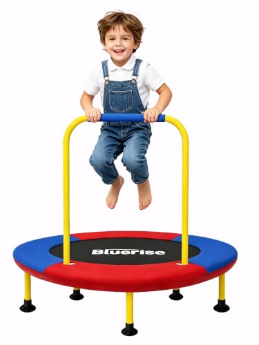 BLUERISE 36'' Toddler Trampoline Safe Foam Handle Indoor&Outdoor Ages 2-6 - color: Assembled version - RED/BLUE