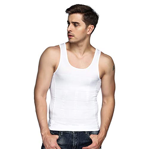 Odoland 5 Pack Men's Compression Shirt Body Shapewear Tummy Tank Top - color: White*5, size: Large