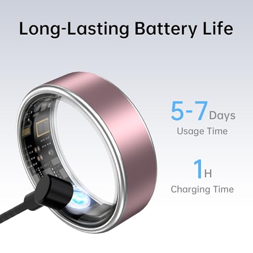 Smart Ring for Women & Men, Fitness Tracker Ring with Heart Rate Monitor, HRV, Sleep Tracking, No Subscription Fee, 10ATM Waterproof Activity Ring for Android & iPhone (Matte Pink, #7)