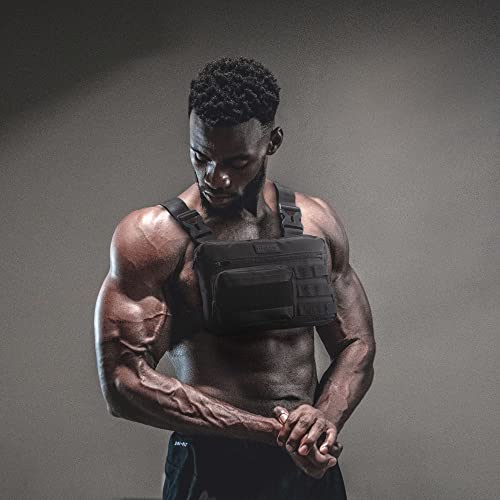 Fitdom Running Chest Pack for Men, Tactical Sports Utility Bag with Pockets - color: Black, style: Maximum Stability