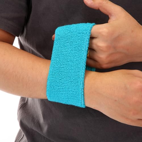 Bememo 12 Pcs Sweatbands Wrist Bands - color: Lake Blue, size: 3.15 Inch