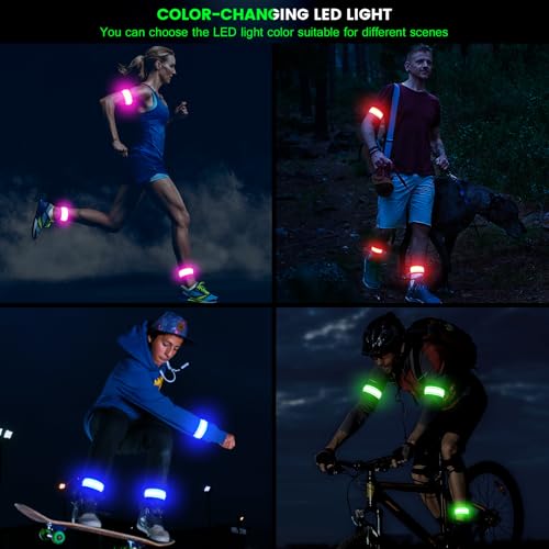 Fokia Kunbio Light Up LED Armband for Running Walking at Night,Reflective Arm Bands for Runners,Rechargeable Jogging Lights,High Visibility Night Running Safety Gear Adjustable Running Women Men Kids - color: Green