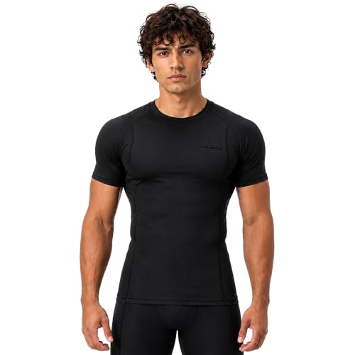 DEVOPS 3 Pack Men's Cool Dry Compression Baselayer Short Sleeve Shirts Top - color: 1# (3 Pack) Black / Black / Black, size: Medium