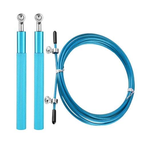 Aluminum Alloy Jump Rope with Ball Bearings – Skipping Rope for Speed Training, Non-Slip Grip and Adjustable PVC Cable - color: Blue