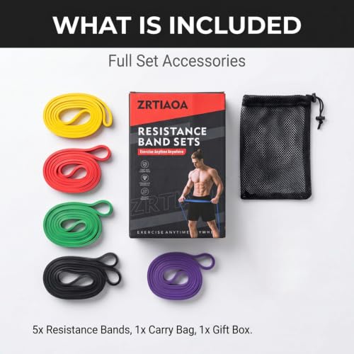 Fitness Resistance Bands Set - 5 Levels Exercise Bands 5-125 lbs for Men Women Strength Training, Home Gym Workout with Carry Bag