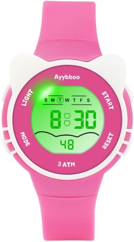 Kids Waterproof Watch 7 Color Light Alarm - color: Rosa