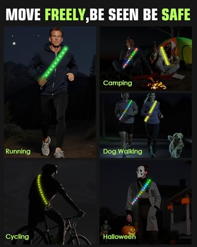 Zacro LED Reflective Sash Light Up Vest for Night Walking with 5 Colors & 3 Light Modes, Rechargeable High Visibility Neon Safety Gear for Men Women Dog Walking