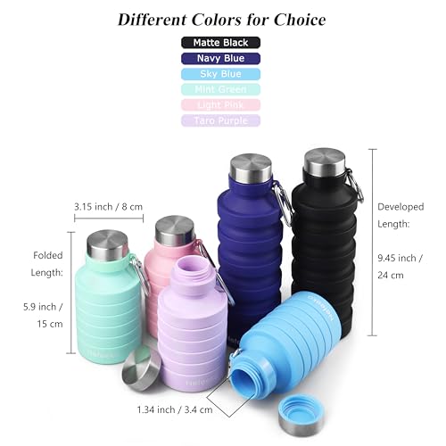 Nefeeko Collapsible Water Bottle, 27oz Reuseable BPA Free Silicone Foldable Water Bottles for Travel Gym Camping Hiking, Portable Leak Proof Sports Water Bottle with Carabiner - color: Navy Blue-27oz