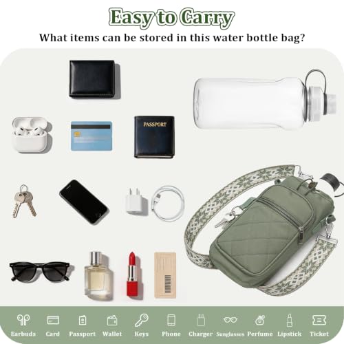 Water Bottle Bag Crossbody with Adjustable Strap, Insulated Water Bottle Sling Bag with Phone Pocket for Hiking - color: Green