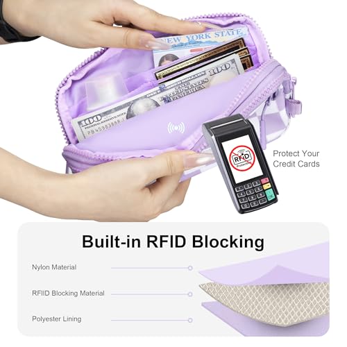 FODOKO Wristlet wallets for Women RFID crossbody bags with 4 Zippers - color: Light Purple