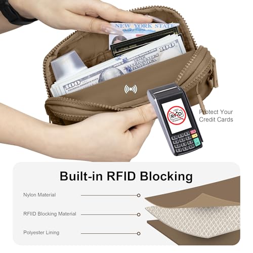 FODOKO Wristlet wallets for Women RFID crossbody bags with 4 Zippers - color: Brown2