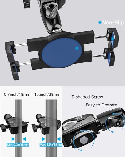 Aluminum Spin Bike Tablet Mount, Handlebar Clamp Tablet Holder for Exercise Bicycle, Indoor Treadmill, Stationary Bike for iPad Pro Air Mini, Galaxy Tab, Z Fold, iPhone, Fire, e-Books, 4.7-13" Devices