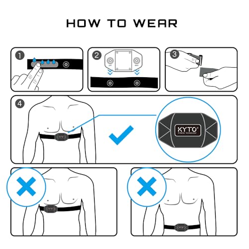 KYTO Heart Rate Monitor Chest Strap - ANT+ & Dual Bluetooth 4.0 HR Sensor, IP67 Water-Resistant, Compatible with Peloton, Zwift, Garmin, Precise HR Tracker for Running & Cycling - color: Black- Style B
