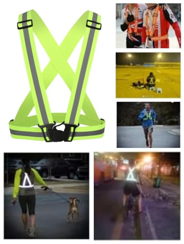 Running Reflective Vest Elastic Adjustable Reflective Vest 2 Pieces with 4 High-Visibility Reflective Belts for Nighttime Running Biking Motorcycle Dog Walking fits Men Women Kids - color: Pink-Green
