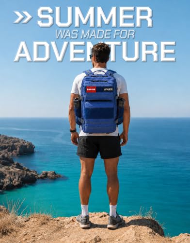 45L Tactical Gym Backpack with 2 Patch Panels, MOLLE System, Dual Bottle Holders & Clamshell Opening (Blue) - color: Blue