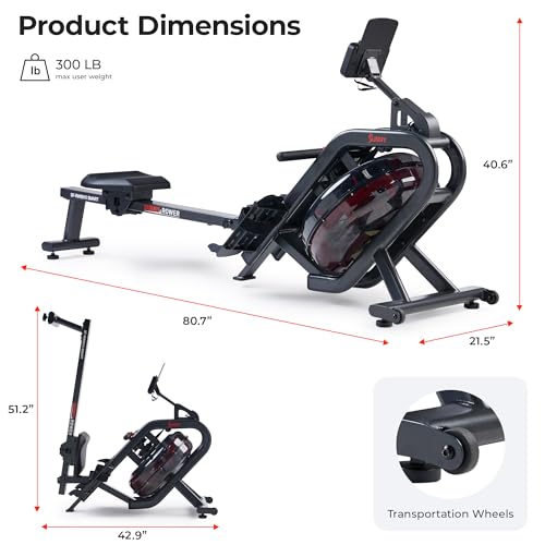 Sunny Health & Fitness Sunny Health & Fitness AquaStrive Series Smart Water Rower, 300LB Capacity Plus Dynamic Hydro Resistance for Home Cardio Workout, Free SunnyFit Training App Connection - size: 50" Rail - Smart