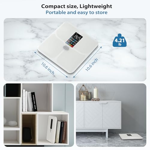 ABLEGRID Body Fat Scale,Digital Smart Bathroom Scale for Body Weight, Large Color Display Screen, 22 Body Composition Metrics BMI, Water Weigh, Heart Rate, Baby Mode, 400lb, Rechargeable (White) - color: White