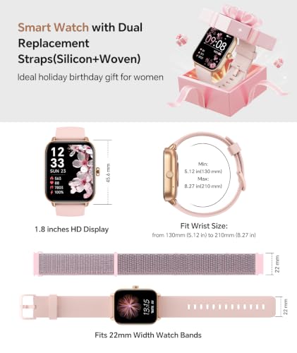 Smart Watch for Women, Bluetooth Calling, Alexa built-in, iOS Android - color: Light Pink