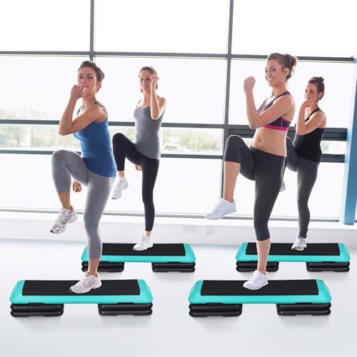 ZenStyle 43" Adjustable Aerobic Stepper Bench with 4/6/8 Inch Risers, Non-Slip Surface for Cardio, Strength Training & Home Fitness Workout - color: Turquoise