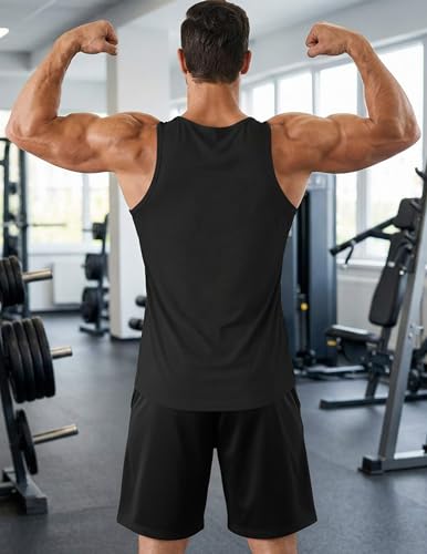 PINSPARK Men's UPF 50+ Quick Dry Tank Tops Athletic Muscle Tee - color: Black, size: Small
