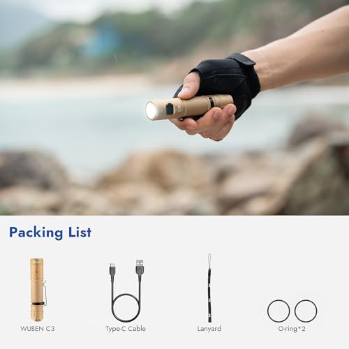 WUBEN C3 Flashlight 1200 High Lumens 6 Modes Rechargeable Flashlights - color: Khaki