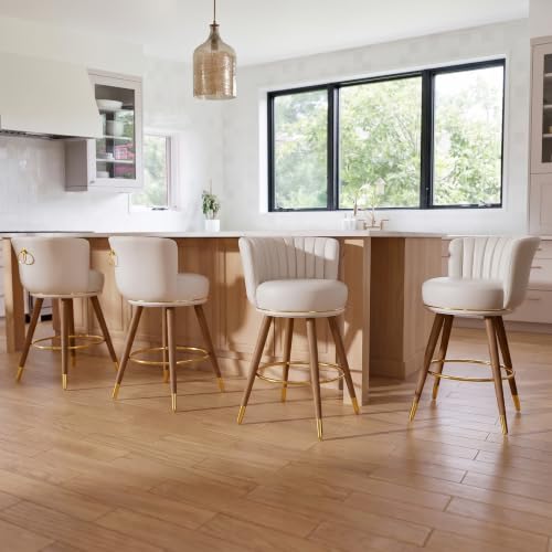 SeekFancy 24 Inch White Leather Swivel Counter Bar Stools Set of 2 - color: White, size: 24" Counter Height-2 Pieces