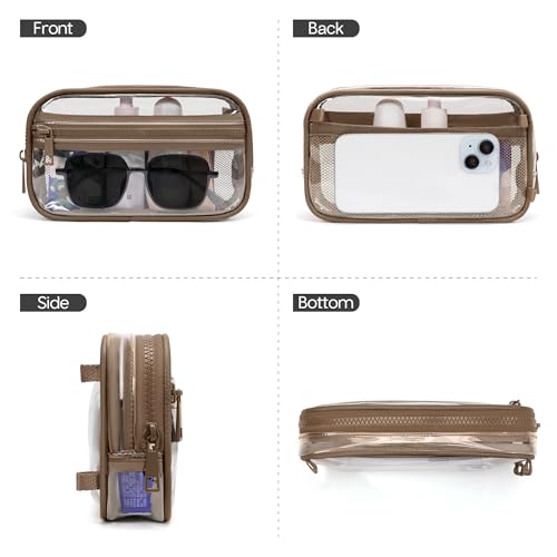 FODOKO Wristlet wallets for Women RFID crossbody bags with 4 Zippers - color: Clear-caramel