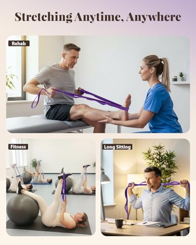 Trideer Stretching Strap with Loops for Physical Therapy,Non-Elastic - color: Purple