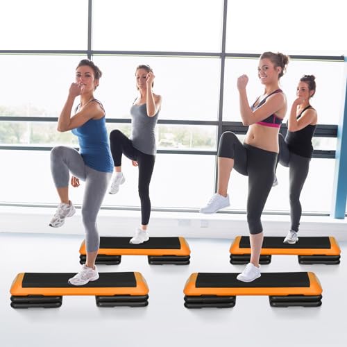 ZenStyle 43" Adjustable Aerobic Stepper Bench with 4/6/8 Inch Risers, Non-Slip Surface for Cardio, Strength Training & Home Fitness Workout - color: Orange