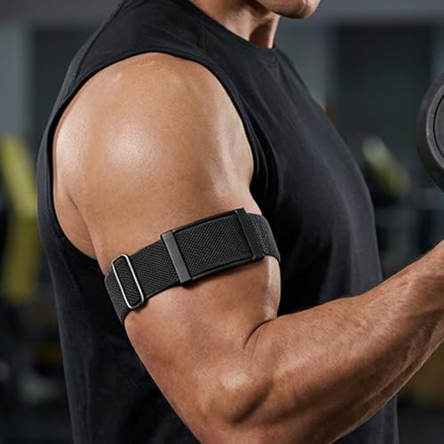 Elastic Bicep Band for Amazfit Helio Strap, Flexible Upper Arm & Ankle Strap with Middle Frame Case, Soft Breathable Adjustable Solo Loop for Running CrossFit Hyrox & Sleep Tracking - color: Gray