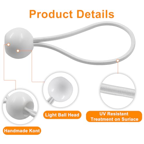 50PCS 4 Inch White Ball Bungee Cords