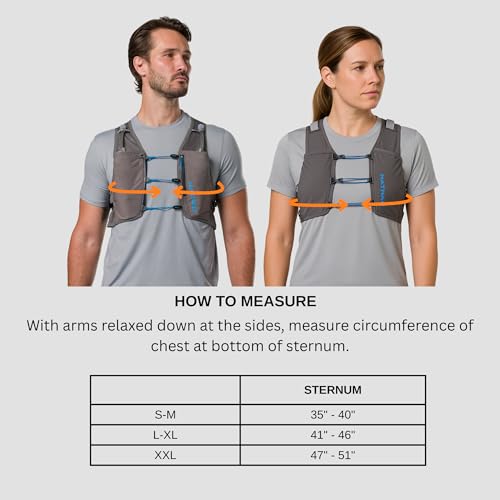 Nathan Hydration Vest - Lightweight, Quick-Fit Fix, Reflective, 4L Storage, Six Pockets, Two 14oz Flasks, Pinnacle Breeze - size: XX-Large, style: Charcoal