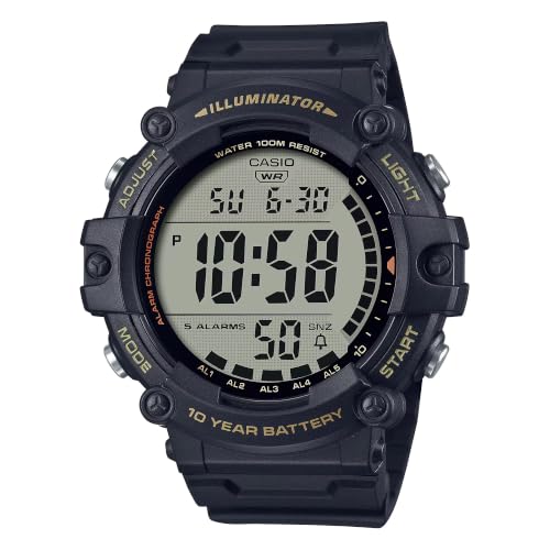 Casio Illuminator AE1500WH Series | 10-Year Battery | LED Backlight | 5-Alarms | 1/100 Sec Stopwatch | Men's Digital Watch - color: Black, size: Standard