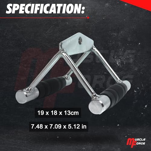 Cable Attachment Handles & Bars – One Hand, Double Handle, Triangle Grip, Straight Bar 50cm & Rope 120cm – Rotating, Rubber Grips, Steel – Accessory for Cable Machine, Tower & Power Rack - style: Double Handle