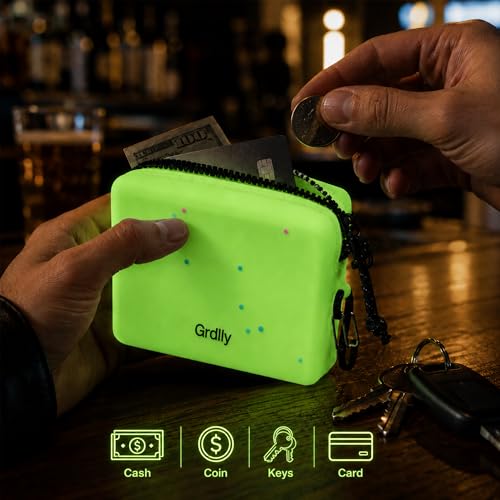 Glow in the Dark Coin Purse with Clip, Silicone Zipper Pouch, Change Purse
