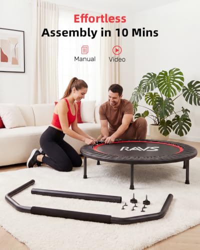 RAVS 40"/48" Foldable Mini Trampoline with Adjustable Handle for Adults - color: Dark Black, size: 48 inch