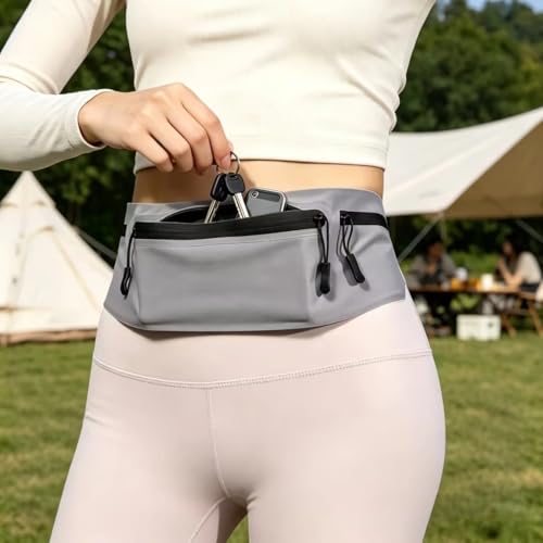 3 Pocket Breathable Running Waist Bag,Phone Waistband Pack,Running Belt Fanny Pack for Marathon Jogging Workout Exercise Men Women(Grey)