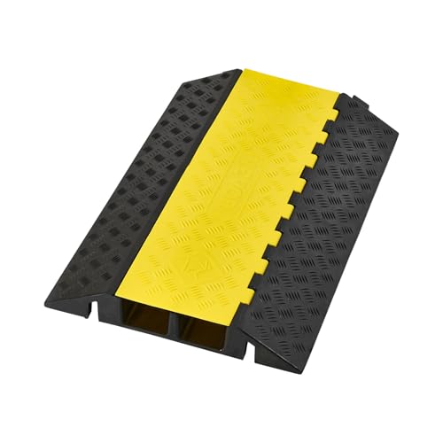 VEVOR Cable Protector Ramp, 22,000 lbs/axle Capacity, 2 Channel Heavy Duty Rubber Cord Hose Wire Cover, 4 x 3 in Channel, Traffic Speed Bump with Flip-Open Top Cover, for Indoor Outdoor Use, 1 Pack - style: 2 Channel-1 PC