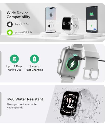 Smart Watch for Women/Men, Bluetooth Calling, Alexa built-in, iOS Android - color: White