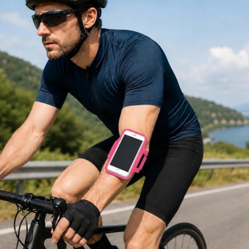 Running Phone Armband Stretchable Sports Arm Band Touchscreen Cover Key Pocket Reflective Strip for Gym Jogging Hiking Men Women(Rose Red) - color: Rose Red