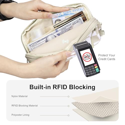 FODOKO Wristlet wallets for Women RFID crossbody bags with 4 Zippers - color: Beige