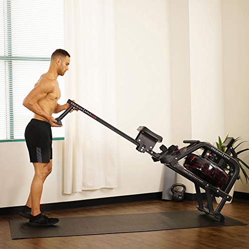 Sunny Health & Fitness Premium Water Rower w/Intensive Dynamic Real-Time Resistance, 300 LB Capacity Flip-able Rowing Machine for Home Training, Optional Free SunnyFit App Connection - color: Matte Black