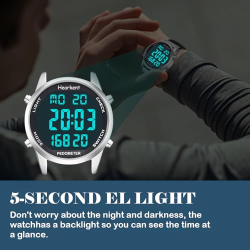 Hearkent Pedometer Watch,Step,Mileage&Calorie Tracker,Large Numbers - color: Men's-black