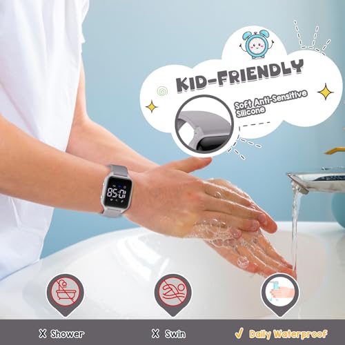 Kids Digital Watches for Boys Girls, Sports Watch with Fitness Tracker, Pedometer, Alarm Clocks, Stopwatch, No App Needed Waterproof Kids Watch, Gift for Teens Student Girls Boys Ages 5-14 - color: L6615E-Grey