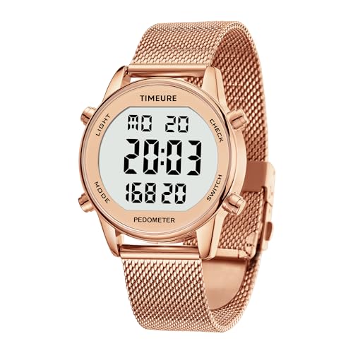 TIMEURE Pedometer Watch for Women, Step Counter Watch, No App or Charging - color: Rose gold