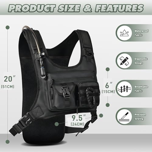 Hydration Running Vest Backpack with 2L Water Bladder - Lightweight & Reflective Chest Pack with Gear Holder, Includes Free Carabiner for Hiking, Running, Cycling, Marathon (Men & Women)
