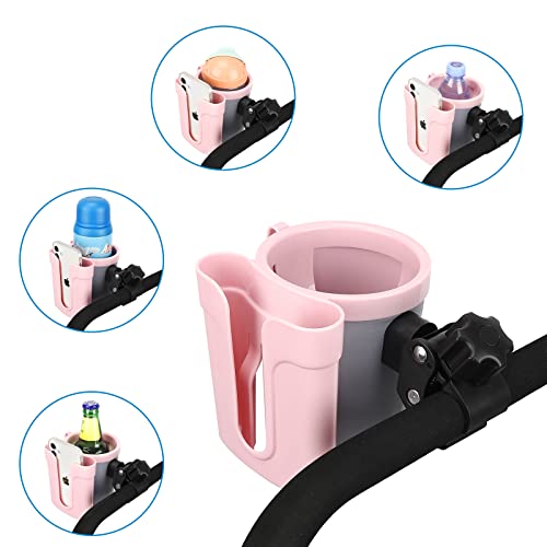 Accmor Stroller Cup Holder with Phone Keys Holder, 3-in-1 Universal Cup Holder, Drinks Bottle Holder for Stroller, Bike, Wheelchair, Walker, Scooter - color: Grey Pink
