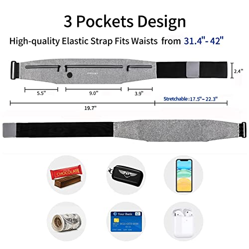 GUZACK Slim Running Belt Fanny Pack for Man Woman, 3 Pouch Waist Pack - color: Grey